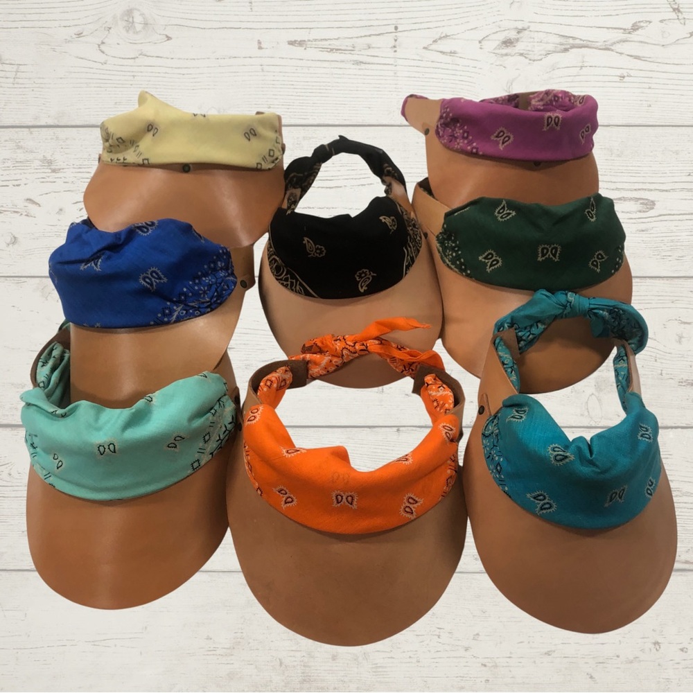 Vintage 80s Bandana Visors Lot 9 Western Rodeo Festival Hats Caps Faux Leather
